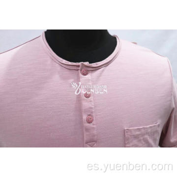 Camisa de cuello redondo de jersey flameado liso con bolsillo